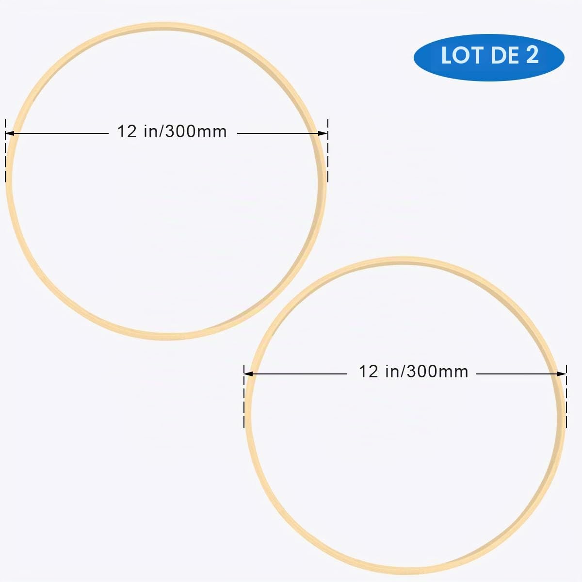 Worown 2 Pièces Anneaux en Bambou Naturel (Diamètre 30 cm) - Cercle en Bois pour Décoration de Mariage, Couronne Murale, Fête Bohème, Artisanat DIY et Décoration Intérieure Écologique