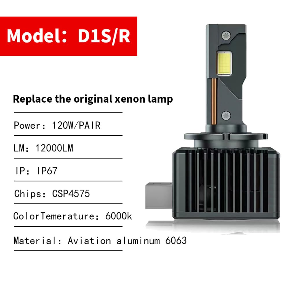 Fari a LED per auto, kit di ricambio, xeno, 12000 lm, 6000 K, 120 W, 2 pezzi, misura universale