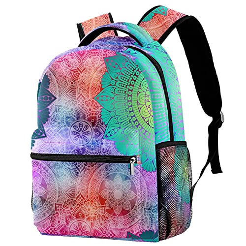 Sac à dos bohème coloré mandala avec compartiment bouteille pour jeunes