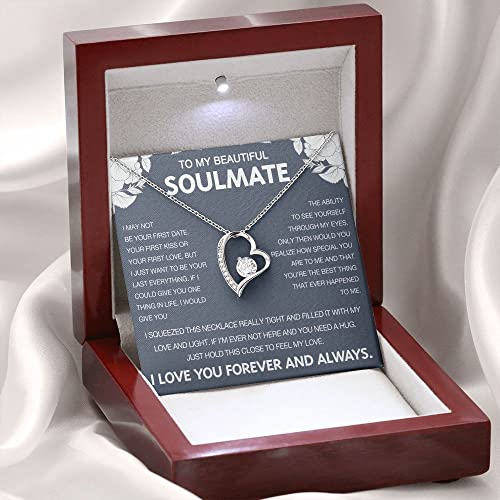 Dokazu Soulmate Necklace for Women to My Beautiful Soulmate Necklace Gift for Wife Girlfriend, Birthday Anniversary Jewelry, Heart Pendant Necklace with Message Card and Luxury Gift Box