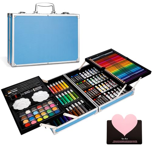 ZUSUZU Maletin Pinturas para Niños,145 piezas Estuche Pinturas,Juegos de Dibujo,Incluye lápices de colores,lápices de dibujo y pasteles al óleo,aptos tanto para niños como para adultos