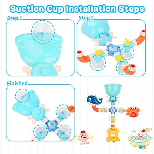 BBLIKE Bath Toys Bathtub Toys for Toddlers Kids 1 2 3 4 5+ Year Old Girls Boys, DIY Bath Pipes Toy, Cute Animal Water Spray Baby Bath Toys-Colorful