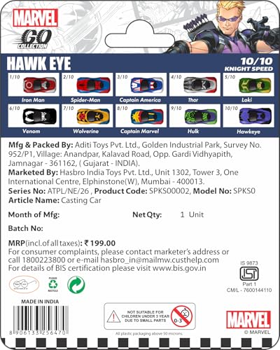 Image of Marvel Go Collection | Knight Speed | Hawkeye | 1:64 Diecast Toy Car | Ages 3 and Up | Collect Them All, Blue