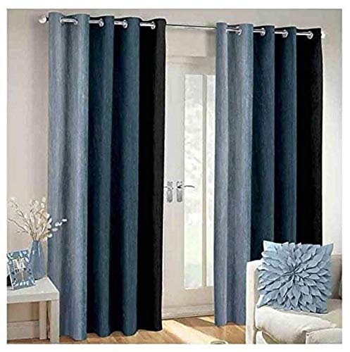 Image of Polyester Stripe Solid Curtain,Grey,Door 7-feet,Pack of 2