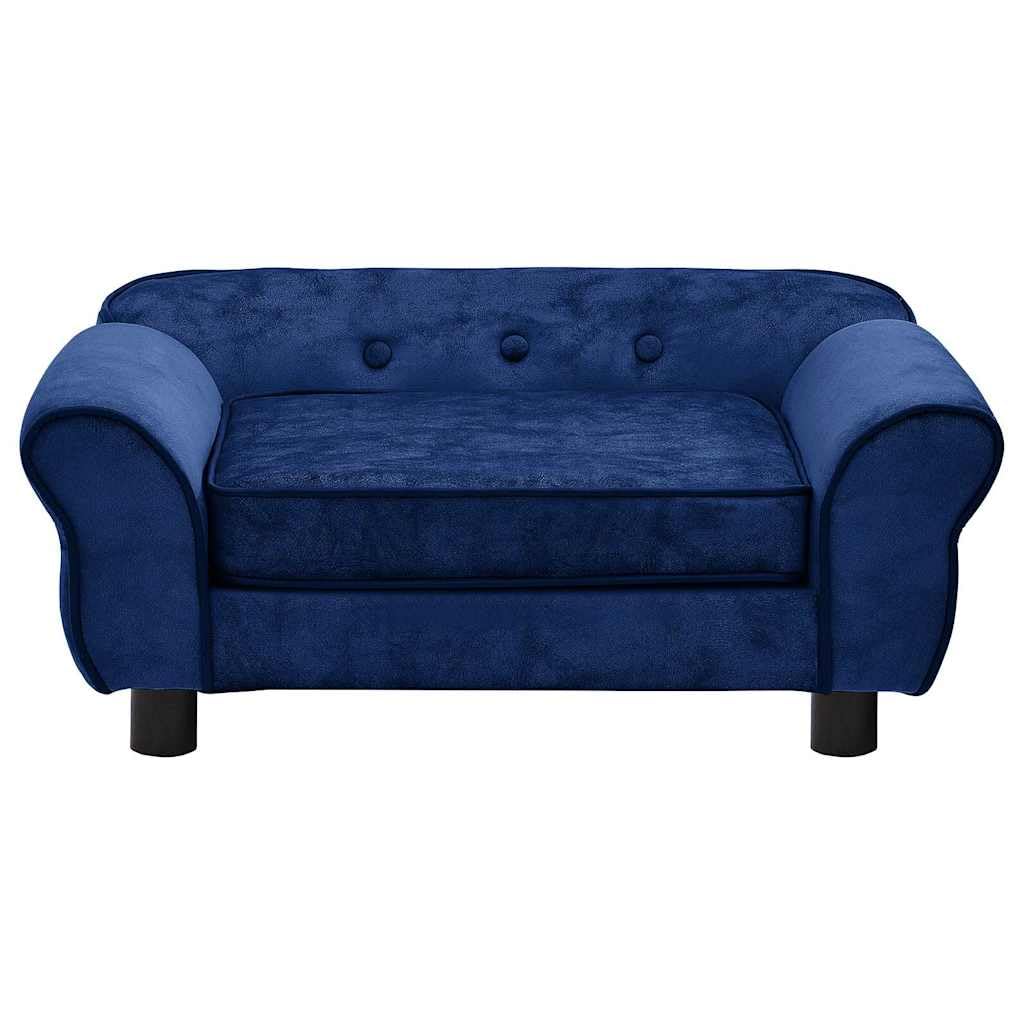 Sofa dla psa niebieska, 72 x 45 x 30 cm, pluszowa z drewnianą ramą, miękkie legowisko dla małych psów i kotów, poszewka na poduszkę, antypoślizgowa nóżka, przytulne miejsce odpoczynku w