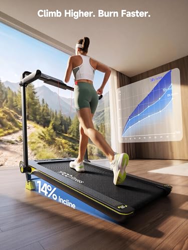 Image of YPOO Ultra Slim Walking Pad Treadmill with 14% Incline, Under Desk Walking Pad with Auto-Maintenance System Belt, Smart App & Remote Control, Portable Treadmill for Home Office, 350LBS Capacity
