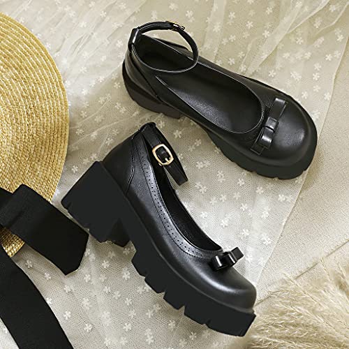 Shinelly Women Lolita Platform Chunky High Heel Pumps with Ankle Strap Bow4