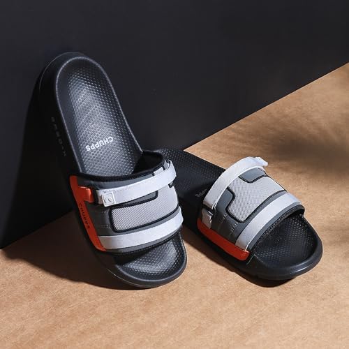 Image of CHUPPS Element Grey & Black Drift Orthopedic Slippers | Soft Footpharma Footbed | Breathable Ventilation Holes | Lightweight Flip Flops | Anti-Skid Chappals for Everyday For Mens