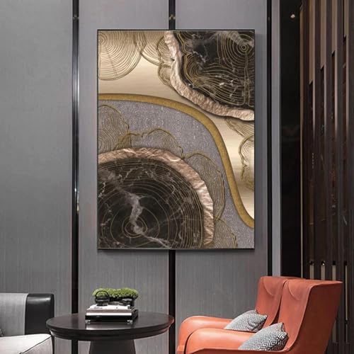 Décoration d'intérieur chic avec cette toile d'art marbre doré KEBIA idéale pour grand salon