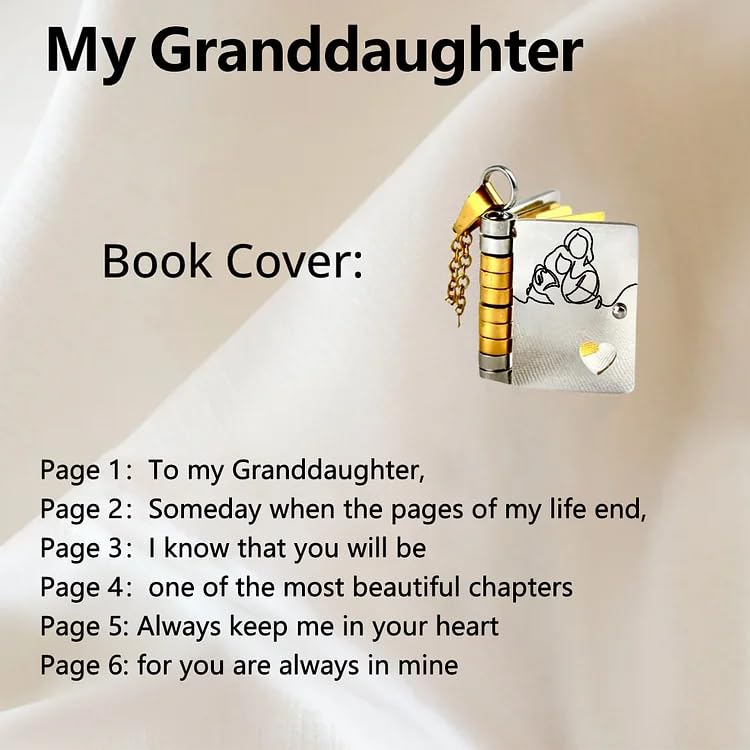 For Granddaughter - The Most Beautiful Chapter Book Necklace,Granddaughter Gifts from Grandma,Adjustable 925 Sterling Silver Book Pendant Granddaughter Necklace,with 6 Pages Engraved Information2