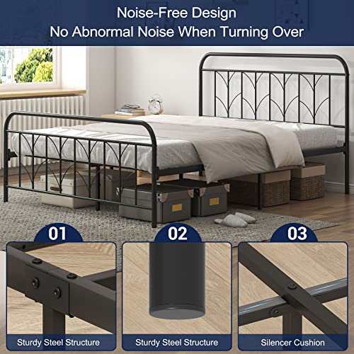 Metal Platform Bed Frame, Noise Free Non Mattress-Foundation Modern Bedframe With Headboard And Footboard, Heavy Duty Steel Slats Support With Storage Space Bed Base (Black, Queen) #TOP4