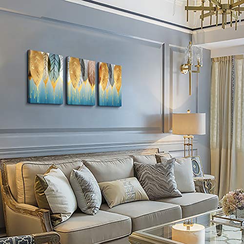 Fashion Wall Art for Living Room Family Wall Decor for Bedroom Modern Wall Decorations for Kitchen Canvas Art Golden Leaves Abstract Paintings Bathroom Hang Pictures Artwork Home Decoration 3 Pieces