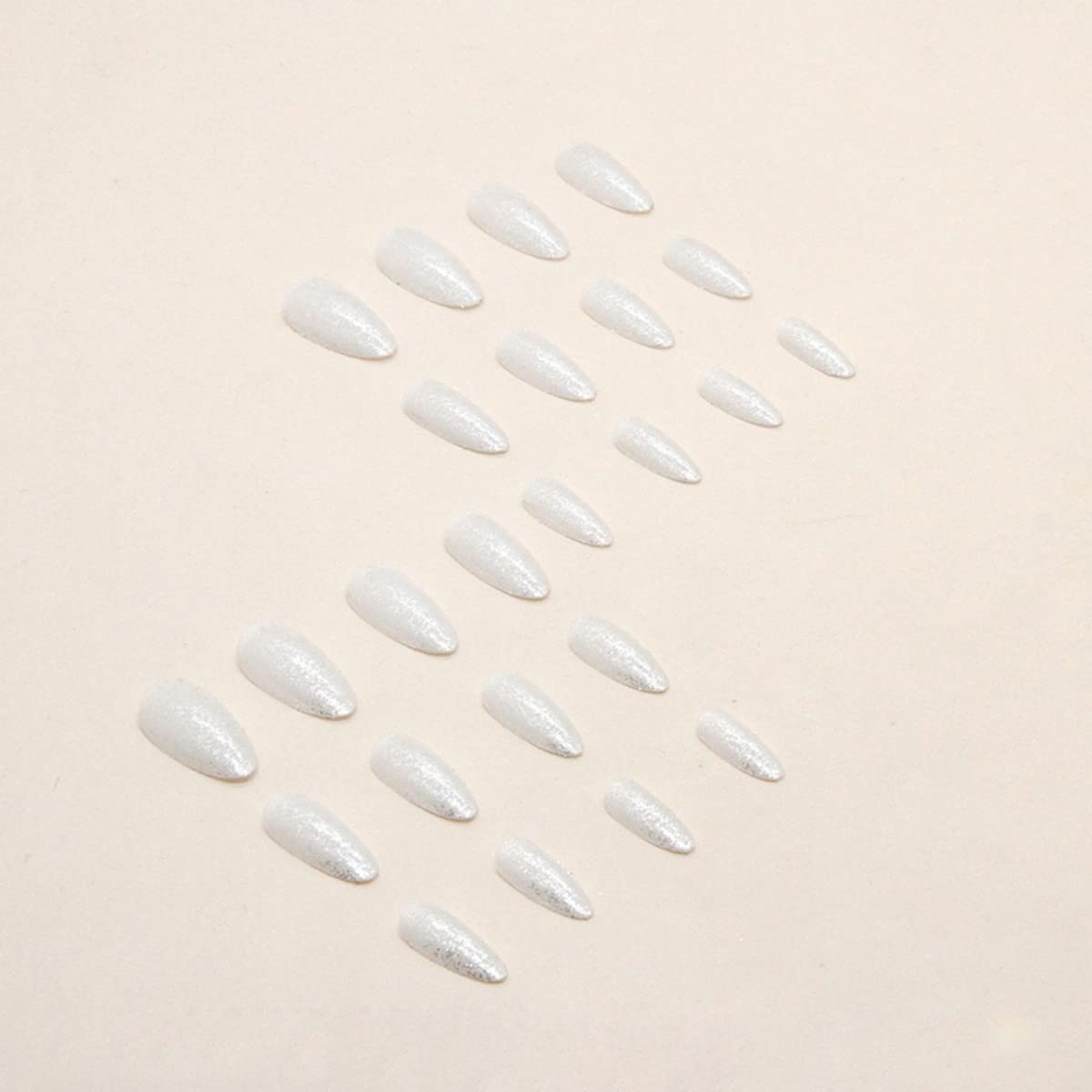 JUSTOTRY 24 Pcs Glitter Almond Short False Nails Pattern,White Solid Stiletto Press on Nails,Glossy Fake Nail Medium for Nails Art,French Tip Oval Stick on Nail for Women and Teens Gifts - Image 2
