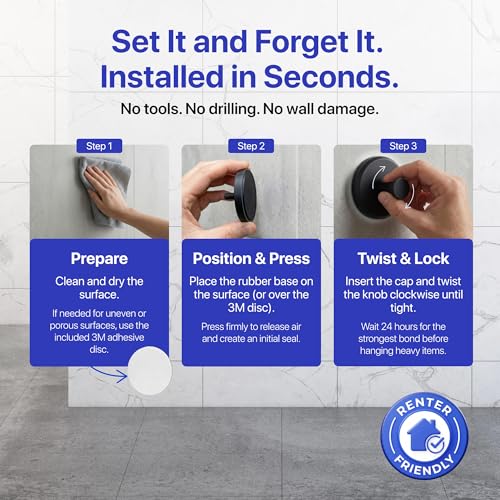 Image of HOME SO Suction Cup Hooks for Shower & Bathroom Towel Holder 2-Pack - Suction Cups Hooks for Hanging Towels, Robes, & Coats - Tiles, Glass Door or Mirror - Shower Hooks & Towel Hooks Organizer - Black