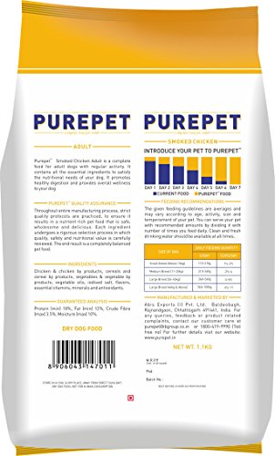 Image of Purepet Chicken and Vegetable Adult Dry Dog Food - 20kg & Smoked Adult Dry Dog Food, Chicken, 1.1 kg (Pack of 2)