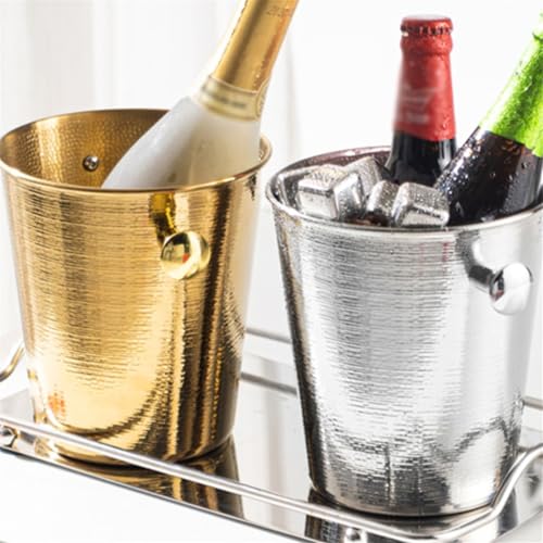 Cubo de hielo pequeño con asa y patrón martillado contenedor dorado para fiestas en casa 8