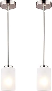 1-Light Mini Pendant Light Fixtures, Industrial Chandelier Hanging Ceiling Light with Opal White Shades,