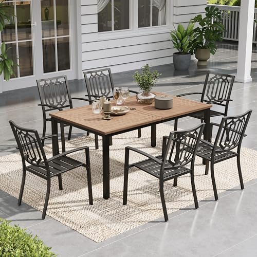 Image of Sophia & William 7 Piece Outdoor Table and Chairs Patio Dining Set Metal Patio Table Furniture Set with Large Rectangular Dining Table for 6 Person and Stackable Outdoor Chairs Support 300LBS (Balck)