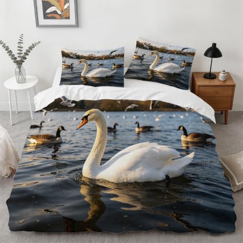 Housse de couette 240x280 cm cygne blanc 3D et 2 taies