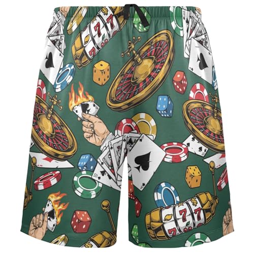 visesunny Pajama Shorts for Men Summer Casino Colorful Dice Soft Comfy Sleep Pants Breathable Lounge Wear with Pockets