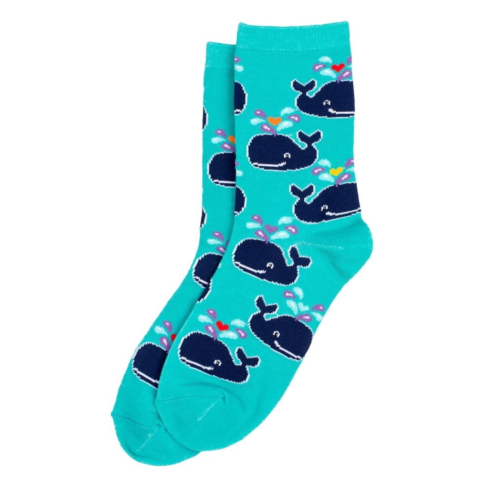 Joe Cool Unisex Ocean Hues Cotton Spandex Novelty Socks With Jolly Whale Motif In