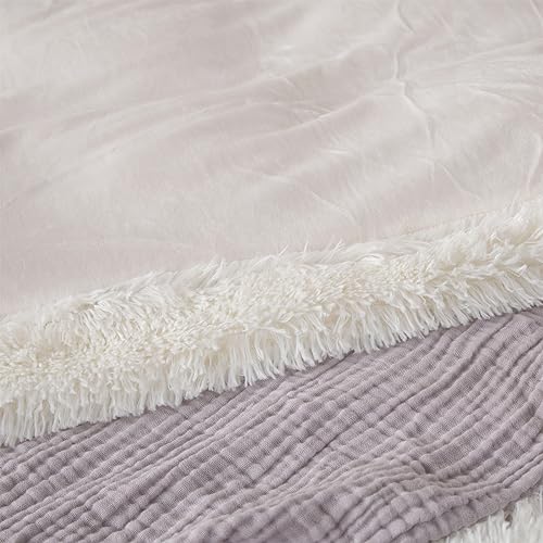 EMME Plüsch Bettwäsche Set 135x200cm Biber Flauschige Bettdecke Set für Bett Shaggy und Plüsch weiche Bettwäsche Bettbezüge und 1 Kissenbezug 80x80cm, Weiß