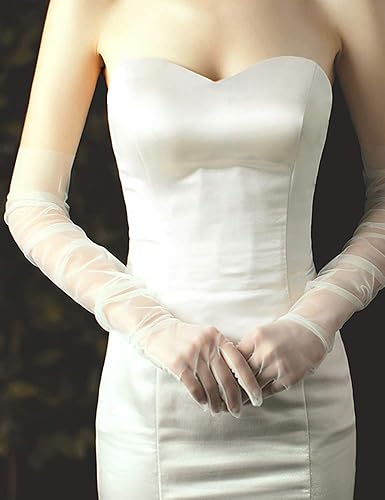 Miniatura 4 de QRBTSCL Guantes largos de tul para mujer, guantes largos de fiesta de ópera de 27 pulgadas, guantes transparentes de longitud al codo