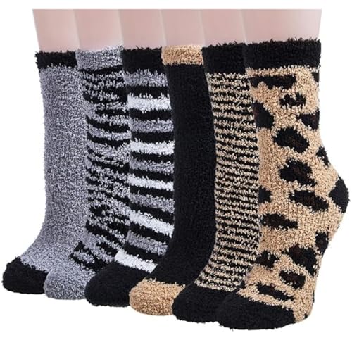 Image of Loritta 6 Pairs Womens Fuzzy Socks, Winter Warm Fluffy Slipper Socks