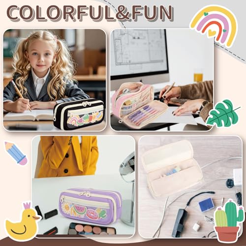 Image of Large Capacity Pencil Case with Compartments for Girls, Pen Bag for School | Multi-Compartment Pencil Case Massive Storage Capacity Durable Zipper Students College Office Stationery Essentials