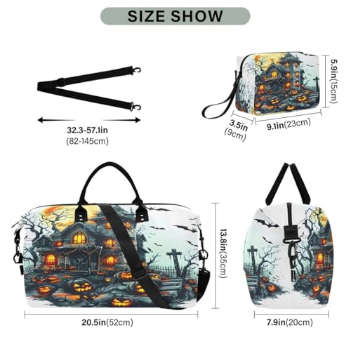 Halloween House Bat Moon Colored Travel Duffle Bag Gym Bag Weekender Bags with Toiletry Bag Travel Trip Tote Bag3