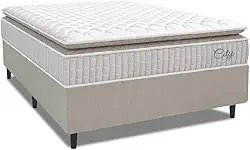 Cama Box Colchão Casal Molas Ensacadas City Pillow Top 138x188x61cm Branco/Bege Hellen - Suporta até 110kg por Pessoa