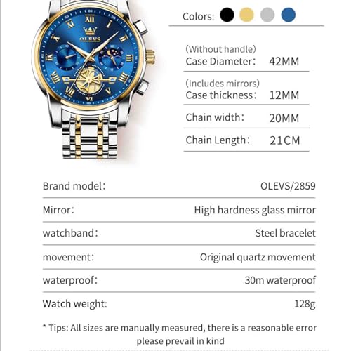 Image of OLEVS Men's Analog Watch Multi Color Business Stainless Steel Waterproof Luminous Quartz Watch Luxury Leisure Date Simulation Original Bowl Watch