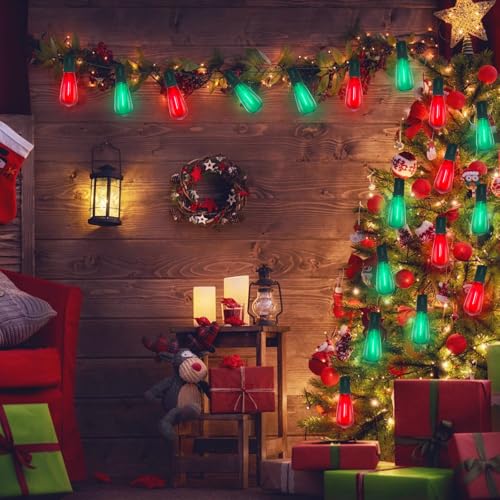 Image of GOOTHY LED ST40 Red and Green Outdoor String Lights, 45FT Patio Lights Waterproof with 30 LED Red Green Shatterproof Bulbs, Hanging Outdoor Light for Home Party Backyard Garden Christmas Decorations