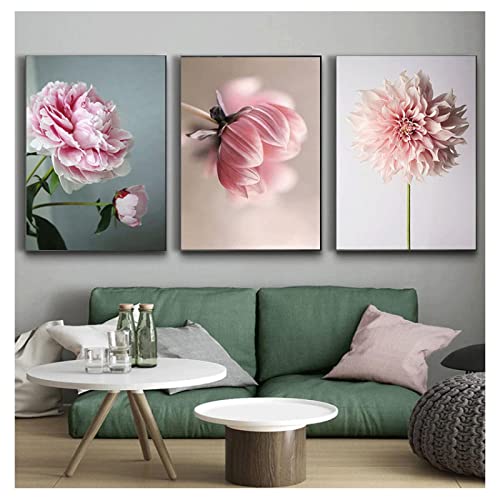 Affiche Nordique Fleurs Rose Toile Peinture Salon Maison 60x80
