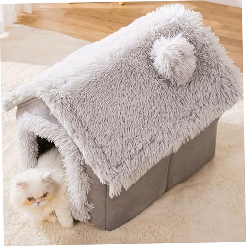 Lit fermé pour chien en peluche maisonnette lavable taille M