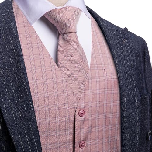 Barry.Wang Mens Plaid Suit Waistcoat Wool Blend Tailored Collar/V-neck 3 Pocket Check Vest Formal/Leisure4