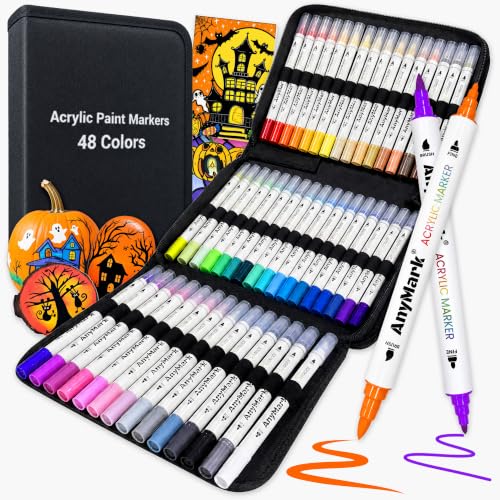 AnyMark 48 Colors Acrylic Paint Markers Brush & Fine Paint Pens