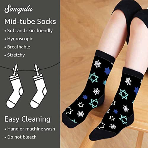 Image of Red Striped Crew Socks for Woman Size 6-8 Christmas Tree Moose Snowflake Dots Lines Girls Socks
