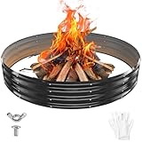 YSEJOMP 72 Inch Round Galvanized Fire Pit Ring/Fire Ring - Foldable and Perfect for Outdoor Gatherings and Campfires in The Yard/Garden/Park/Beach (Black+Gray, 6 FT Diameter+1 FT Tall)
