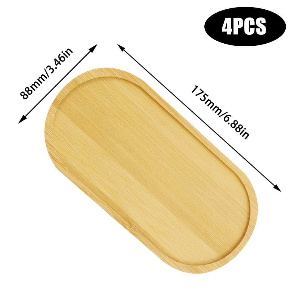 WOPPLXY Lot De 6 Petits Plateaux Bois Ovale Bambou - 17,4 X 8,8 X 1 Cm - Plateau Service Naturel Pour Café, Snacks, Bijoux, Cosmétiques & Décoration
