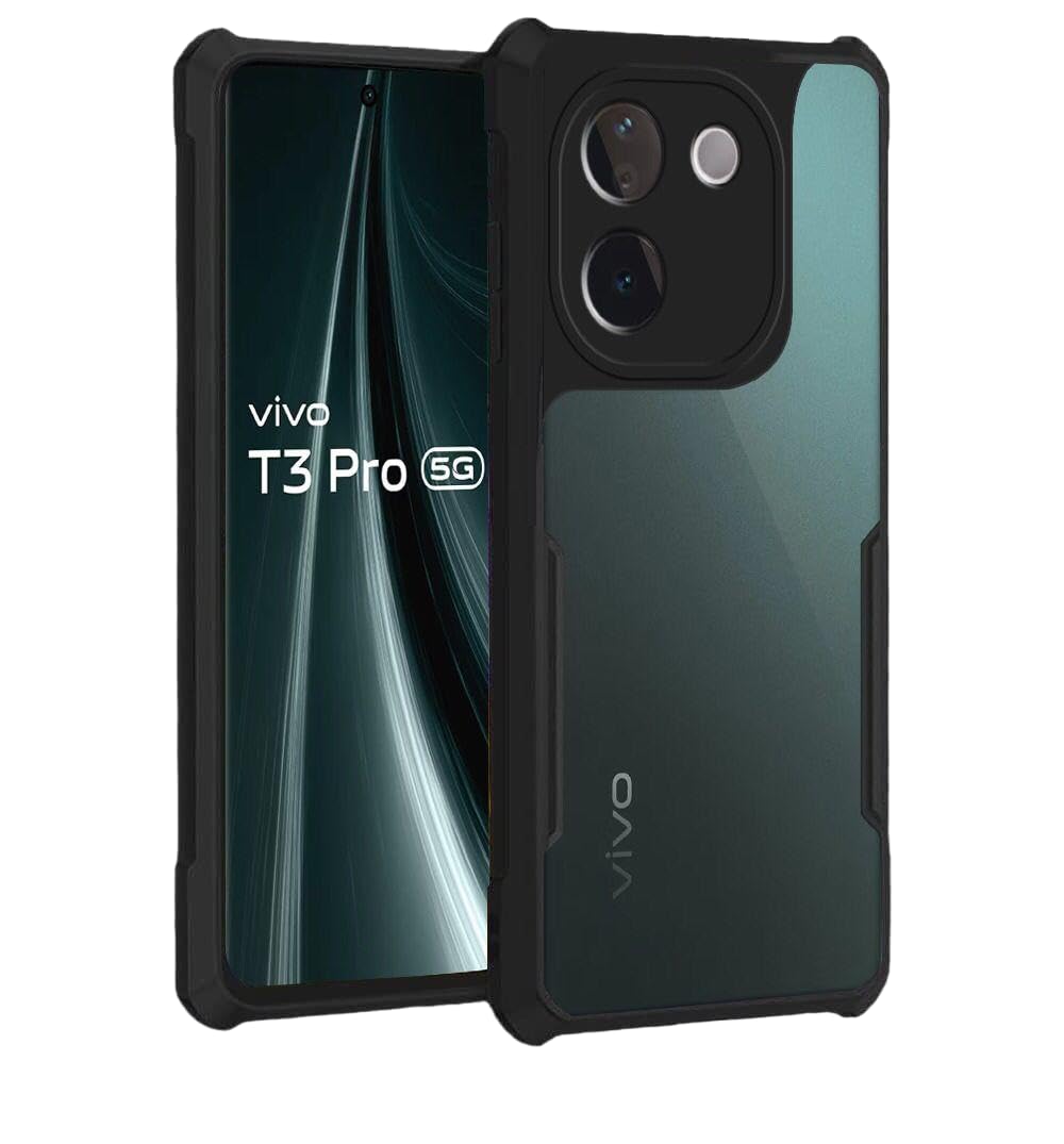 Inktree Vivo T3 Pro 5G Back Cover | Camera Protection Shockproof Bumper | Acrylic Crystal Clear 360 Degree Protection (Black) (B0DHDXKXZ2) Amazon Price History, Amazon Price Tracker