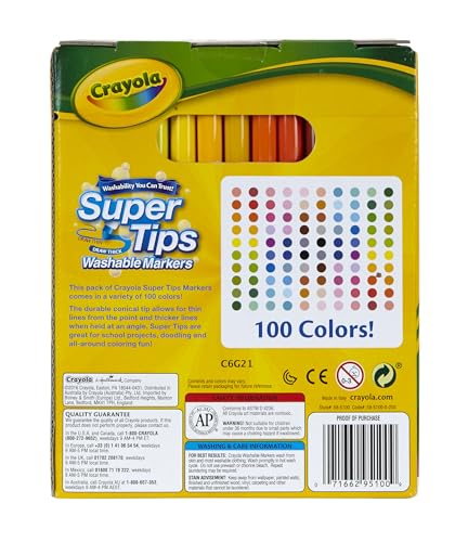 Image of Crayola Super Tips Marker Set (100ct), Fine Point Washable Markers, Teacher Must Haves, Back to School Supplies for Kids & Adults, Art Supplies, Ages 3+ (Pack of 6)