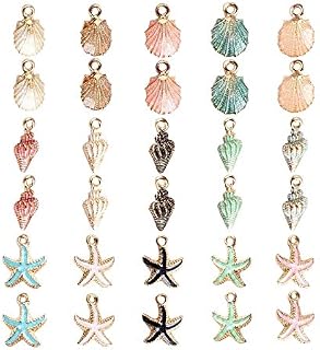 30pcs Mixed Enamel Charms Pendants, Shell Conch Starfish Charms Pendants, DIY Handmade Accessories, Alloy Pendant, for DIY Jewellery Charms Crafting Bracelet Necklace Ankle Earring