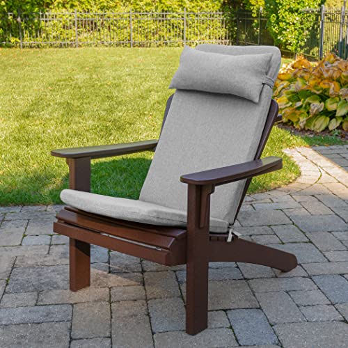 Klear Vu Rumba Adirondack Chair Cushion With Ties And Water-Repellant Fabric For Outdoor Furniture-Includes Seat Pad, Back Pillow And Headrest/Lumbar Support, 3 Piece Assortment, Gray #TOP1