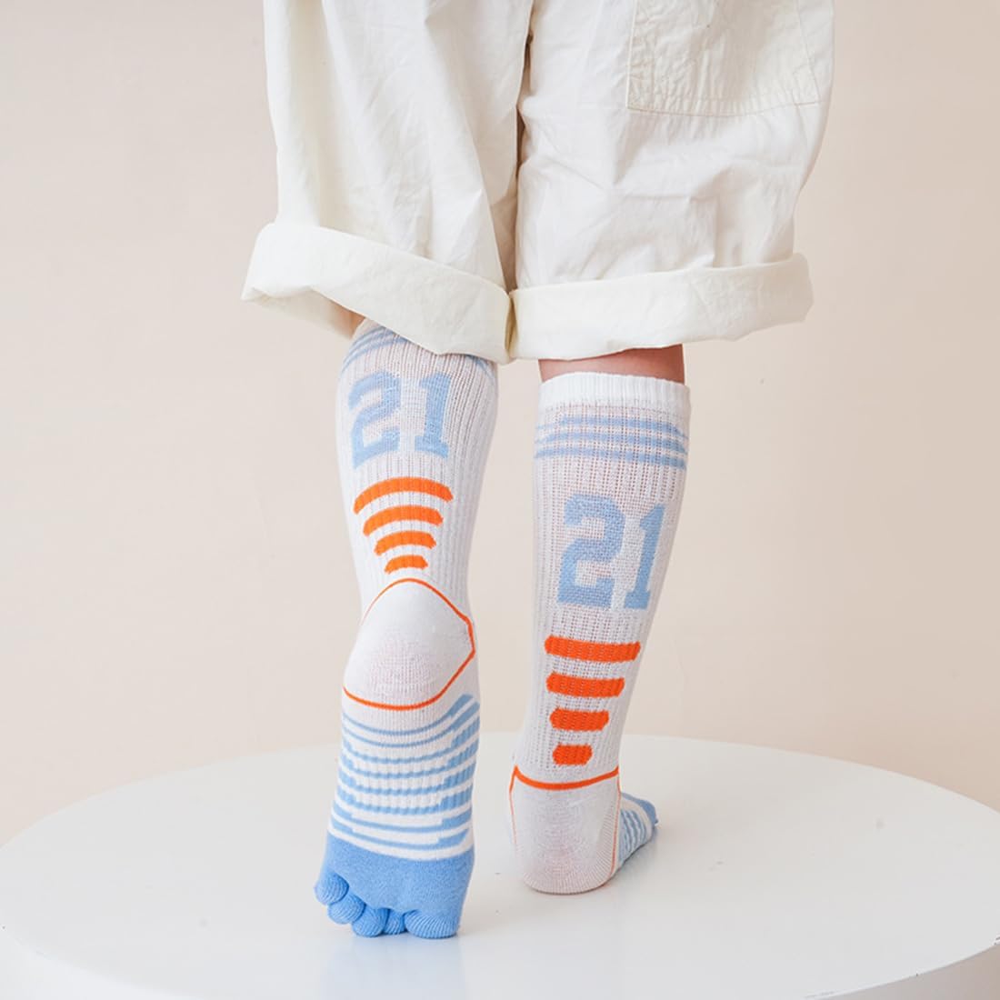 5 Pairs Boys Girls Over the Calf High Tube Socks Cotton Sports Five Finger Socks Slouch Socks for Kids Age 6-15