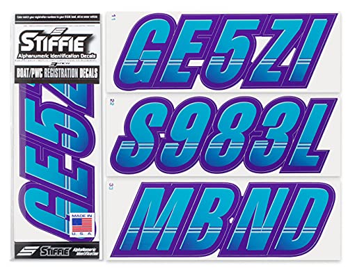 Image of STIFFIE Techtron Sky Blue /Purple 3 inch Boat & PWC Registration Decals • Numbers Letters Stickers