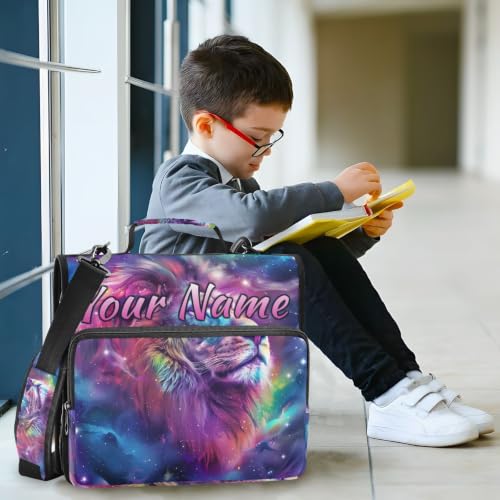 Image of Custom 3 Ring Zipper Binder Lion Glaxy Animal Head Personalized Name 1.5 Inch Binders Large Capacity Multi Pockets for School Office Supplies
