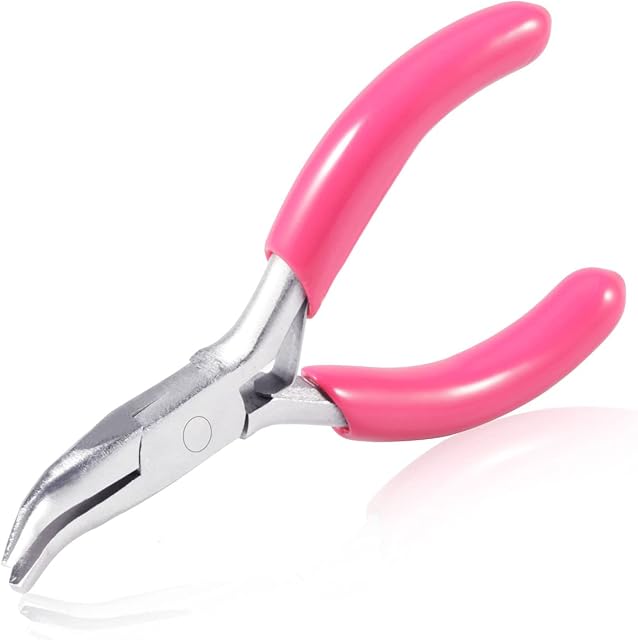SPEEDWOX Mini Bent Nose Pliers, 3" Chain Nose Pliers with Pink PVC Handle, Jewelry Pliers for Beading Jewelry Making Wire Wrapping DIY Craft Hobby Supplies