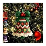 MUSM DIY Crochet Christmas Bell Ornament Kit， Beginner Christmas Craft Set with Step-by-Step Pattern, Bells, Yarn & Hook”(Green)