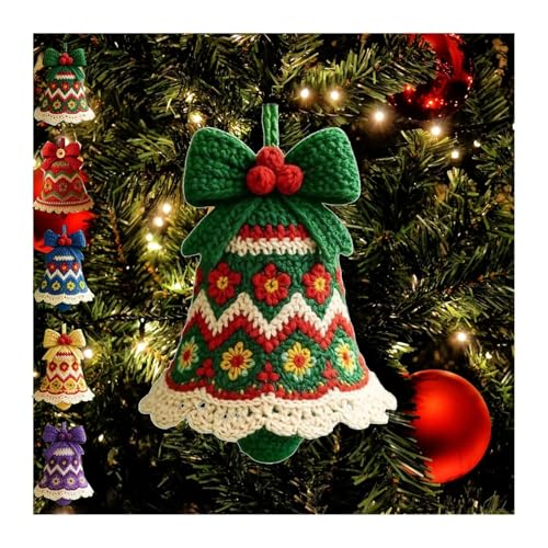 MUSM DIY Crochet Christmas Bell Ornament Kit， Beginner Christmas Craft Set with Step-by-Step Pattern, Bells, Yarn & Hook”(Green)